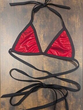 Rave With Mi Gente - Red Metallic Liquid Shimmer Wrap Bikini Top